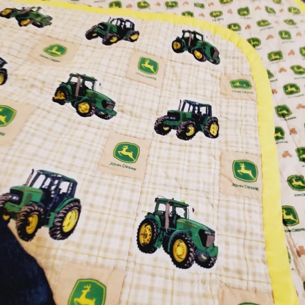 John Deere Tractor Baby Toddler Quilt Handmade Handcrafted Approx 35